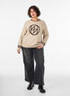 Strikbluse med logo og kontraststriber, Beige, Model image number 1