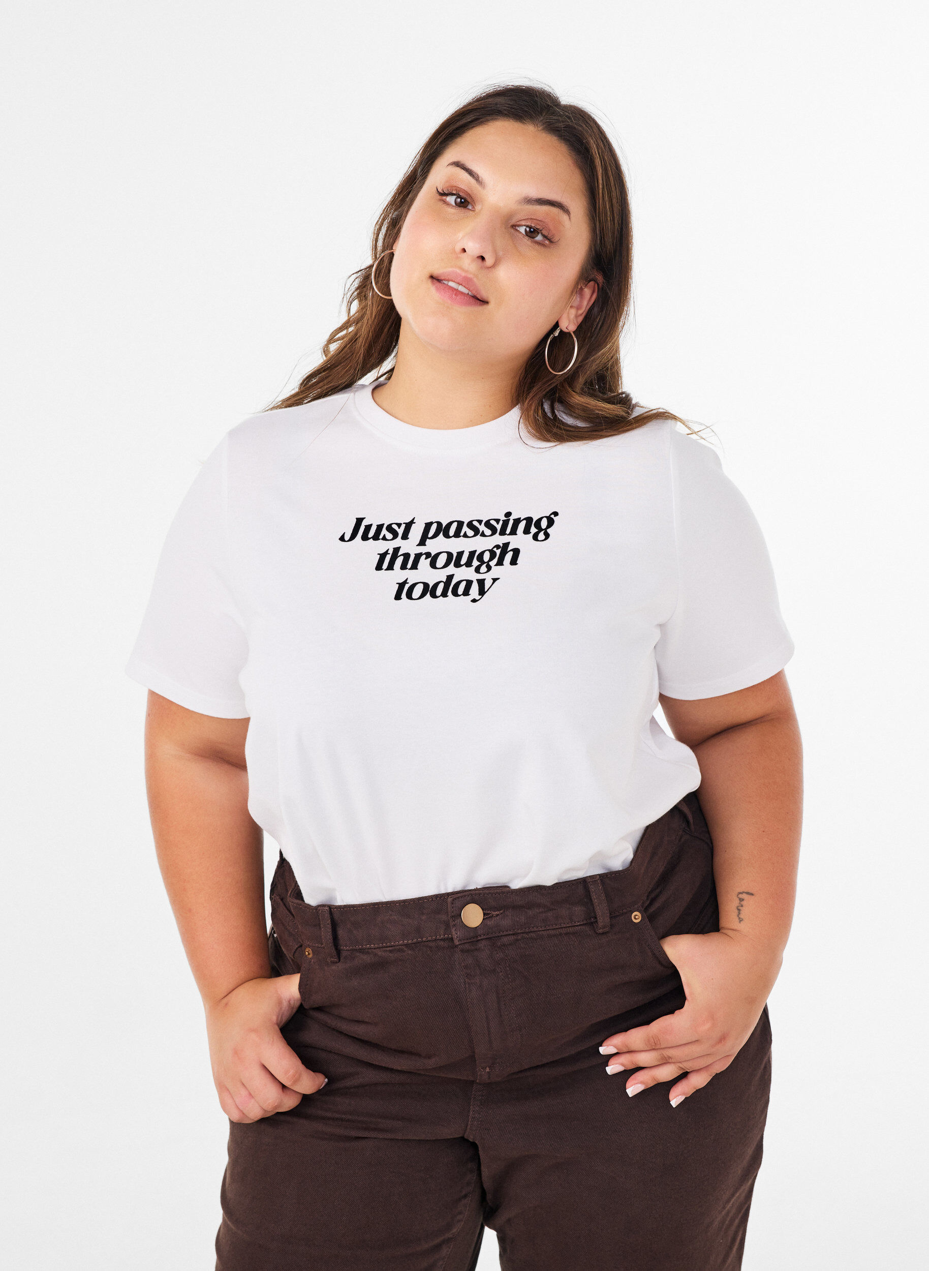 ZizziT-shirt i bomuld med tekstprint, Hvid, Model image number 0