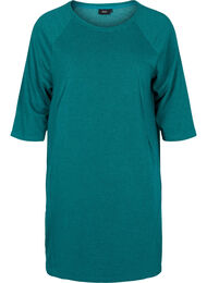 Kampagnevare - Bomulds sweatkjole med lommer og 3/4 ærmer, Teal Green Melange
