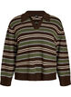 Strikbluse med striber og polokrave, Brun, Packshot image number 0