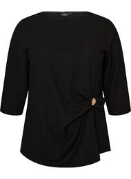 Bluse med asymmetrisk drapering og 3/4 &aelig;rmer, Sort