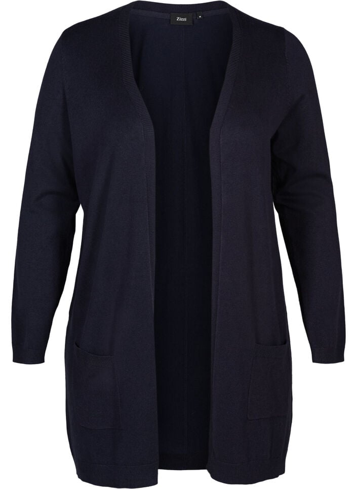 Lang strikcardigan i viskosemix, Bl&aring;, Packshot image number 0