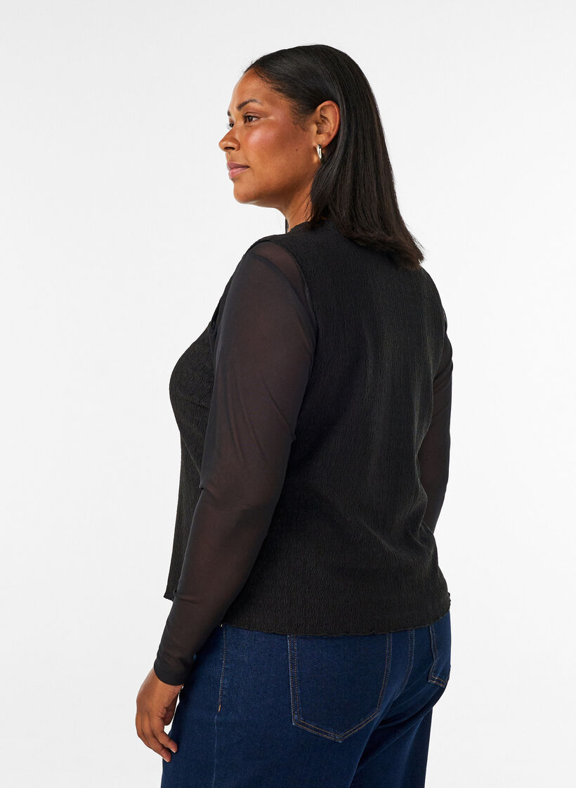 &AElig;rmel&oslash;s top med b&oslash;lget struktur og knaplukning, Sort, Model image number 2