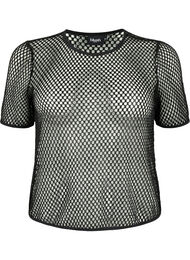 Net bluse med korte ærmer, Black