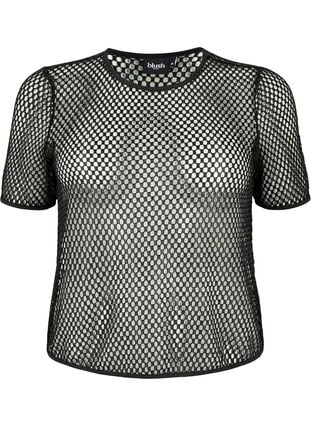 Net bluse med korte ærmer, Black, Packshot image number 0