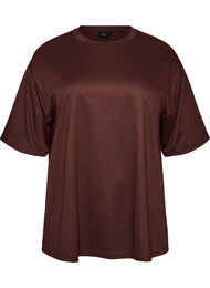 T-shirt med rhinsten og rund hals, Brun
