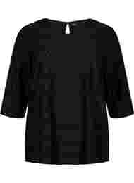 Mønstret bluse med 3/4 ærmer, Black
