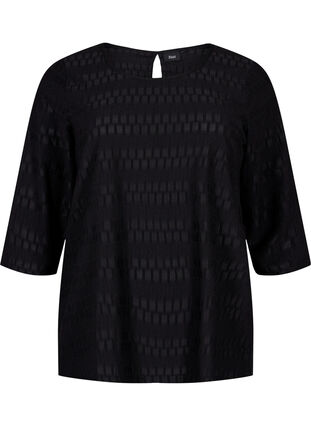 Mønstret bluse med 3/4 ærmer, Black, Packshot image number 0