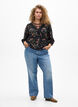 Bluse med 3/4 &aelig;rmer og blondedetalje, Sort, Model image number 1