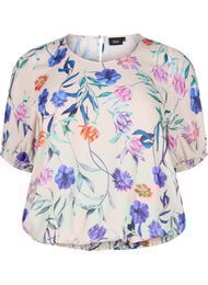 Blomstret bluse med smock, Blå