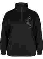 Højhalset sweatshirt med lynlås, Black