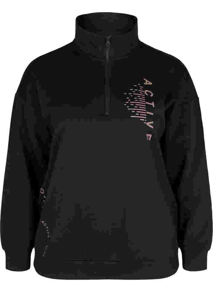 Højhalset sweatshirt med lynlås, Black, Packshot image number 0