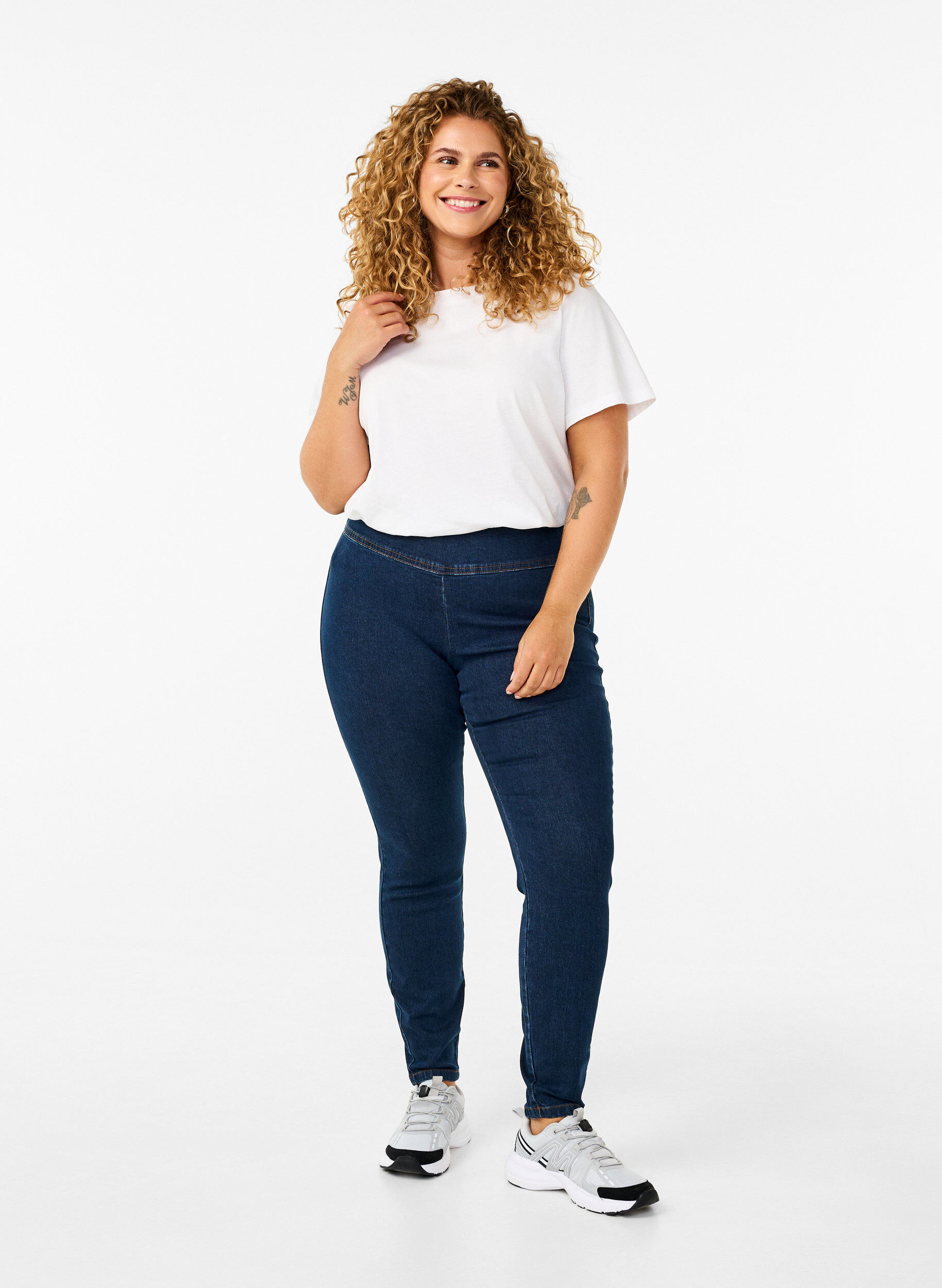 Zizzi Stretchy jeggings med h&oslash;j talje, Dark Blue, Model image number 0