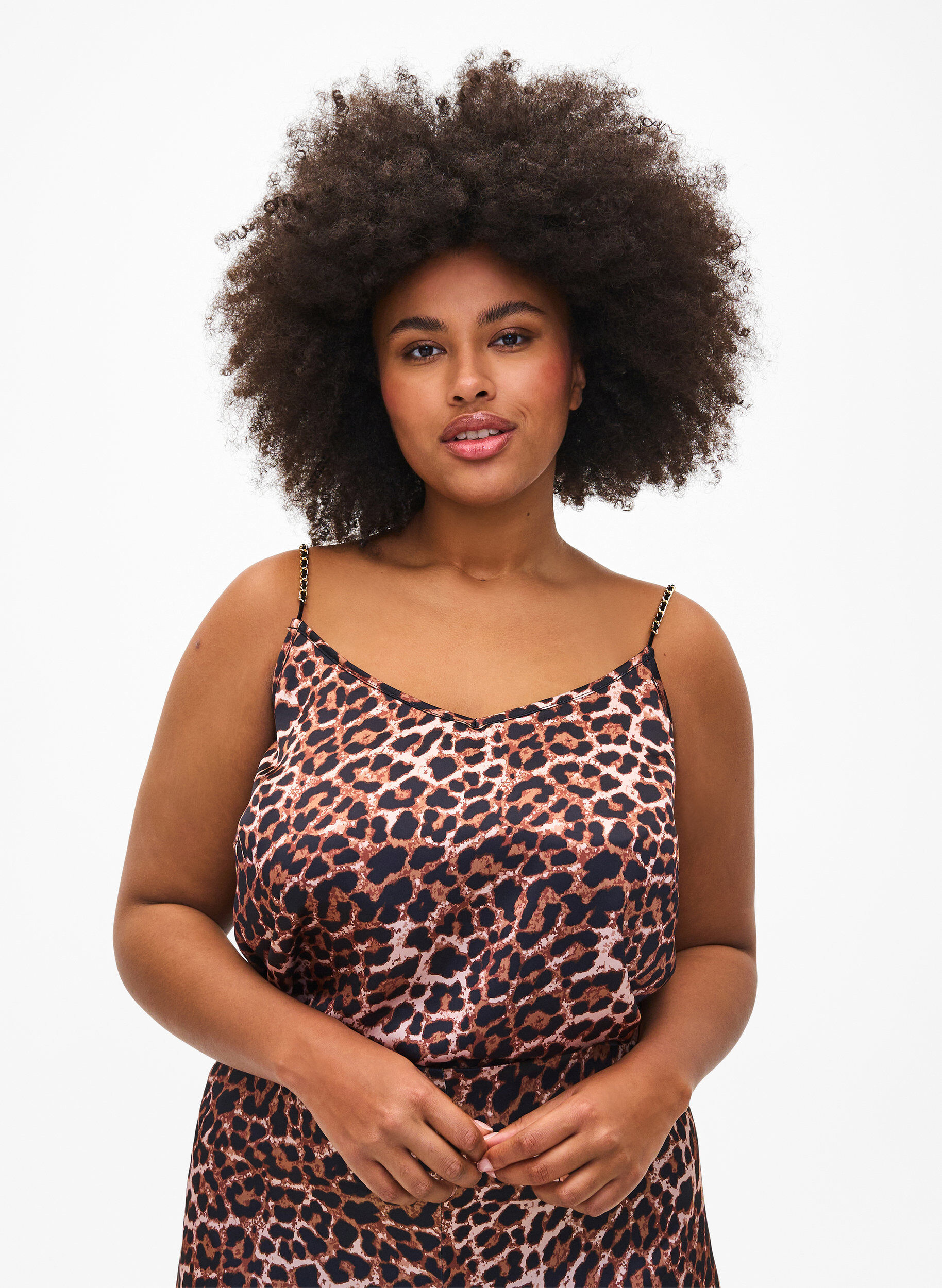 Zizzi Leoprintet top med k&aelig;destropper, Leopard AOP, Model image number 0