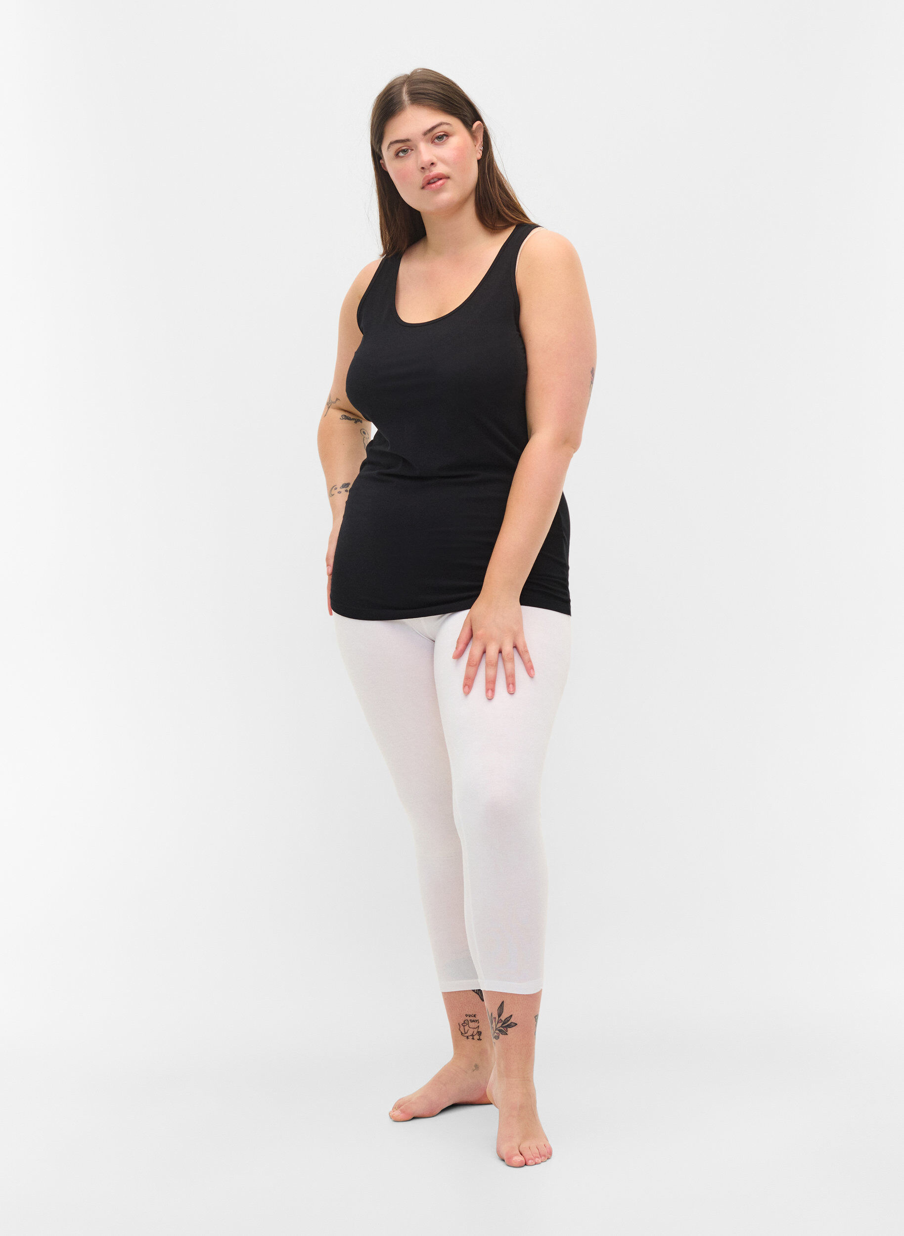 Zizzi Basis 3/4 leggings, Bright White, Model image number 0
