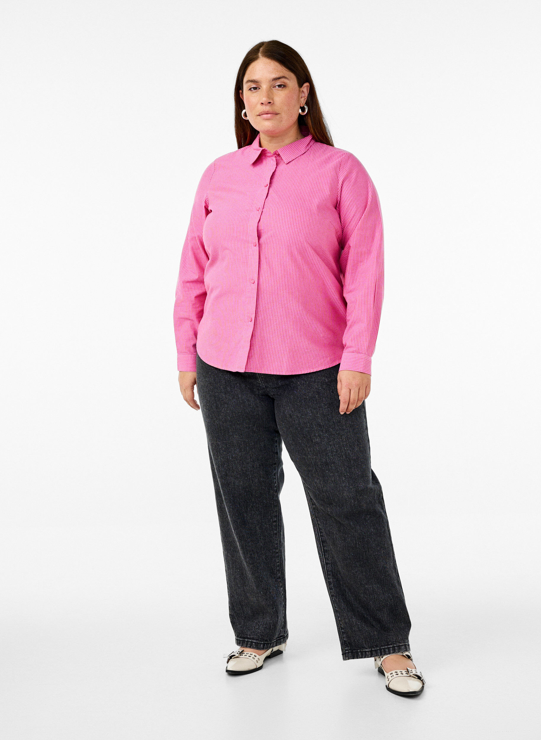 Zizzi Lang&aelig;rmet skjorte i bomuld, R&oslash;d, Model image number 1