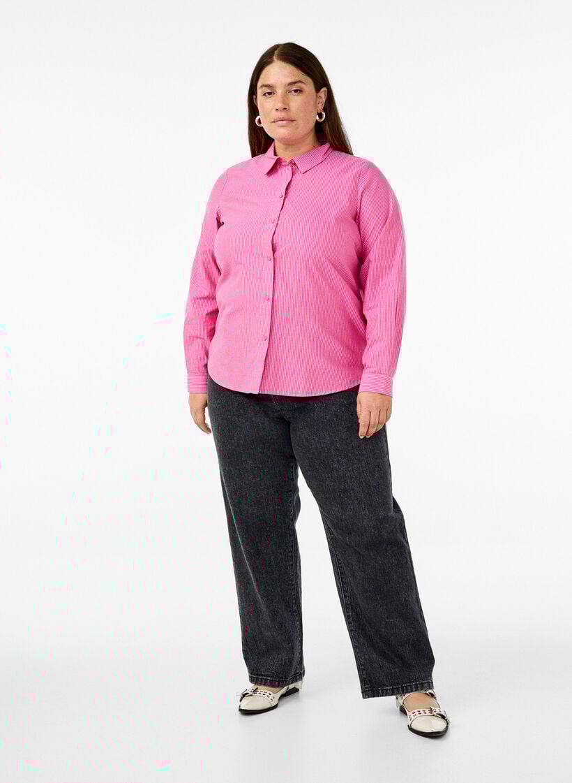 Langærmet skjorte i bomuld, Rød, Model image number 1