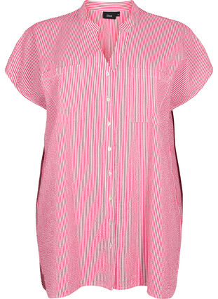 Kortærmet bomuldsskjorte med striber, Beetroot P. Stripe, Packshot image number 0