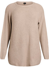 Strikbluse med diagonalt m&oslash;nster og raglan&aelig;rmer, Beige