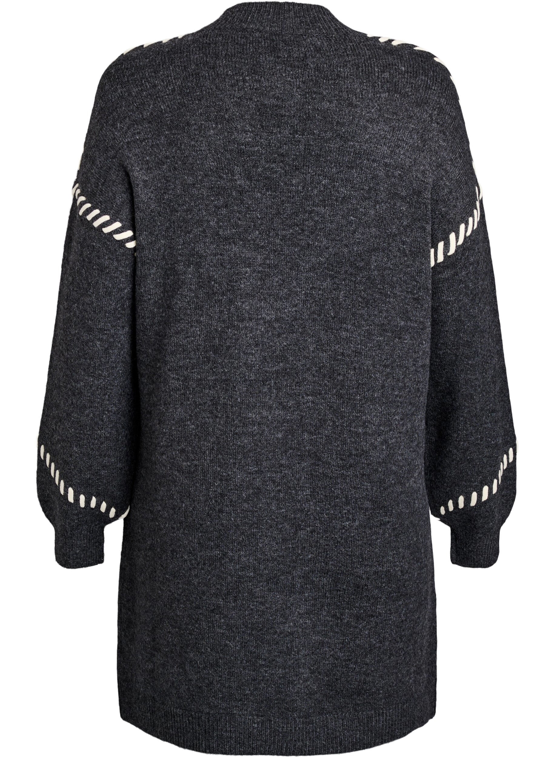 Zizzi Strikkjole med kontrastsyninger, Gr&aring;, Packshot image number 1