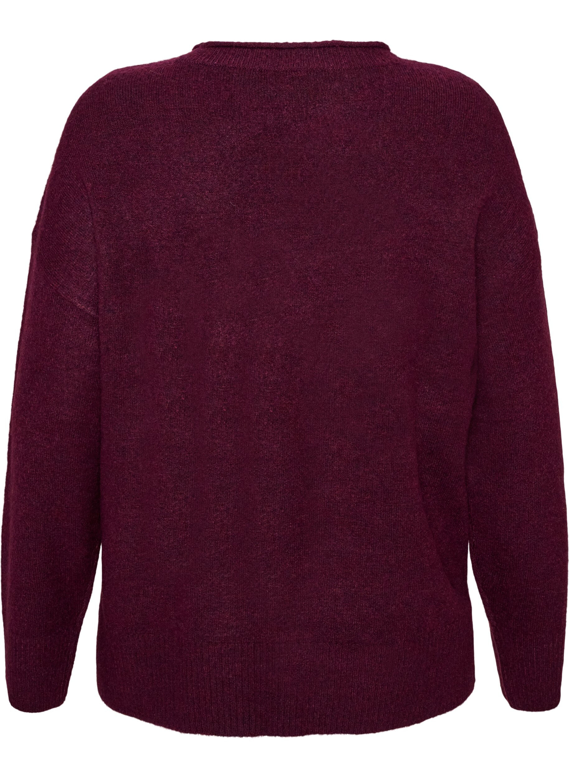 ZizziStrikbluse med V-formet ribm&oslash;nster og slidser, R&oslash;d, Packshot image number 1