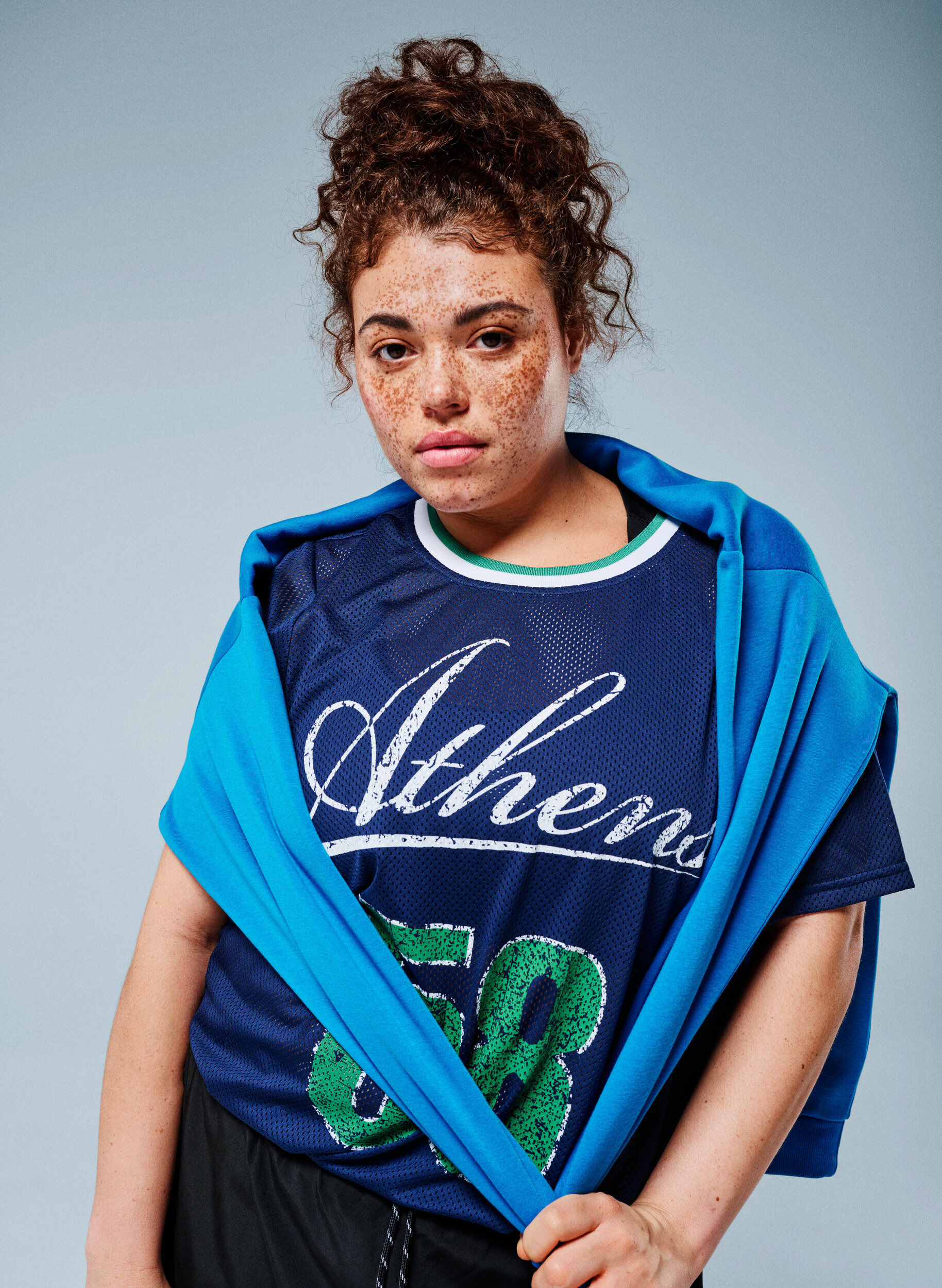 Zizzi Sportsjersey i mesh med frontprint, Bl&aring;, Image image number 0