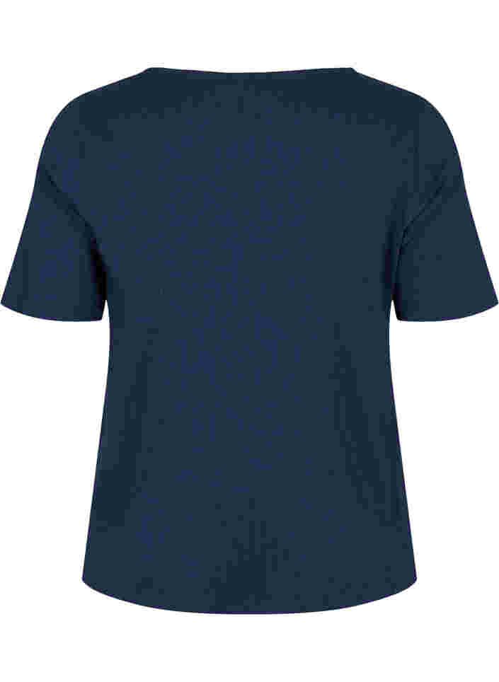 Kortærmet rib t-shirt med knapper, Navy Blazer, Packshot image number 1