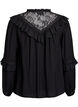 Viskose bluse med blonde og flæser, Sort, Packshot image number 1