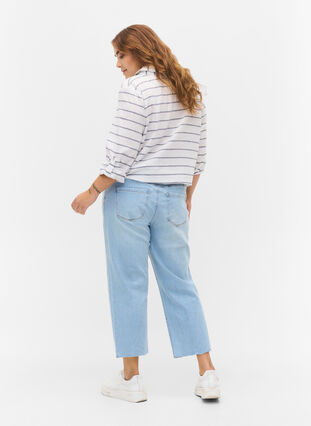 7/8 jeans med rå kanter og høj talje, Super L.Blue Denim, Model image number 1