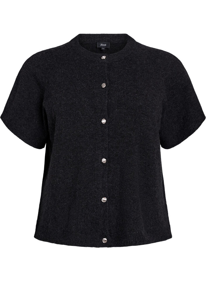 Strik cardigan med korte &aelig;rmer, Gr&aring;, Packshot image number 0