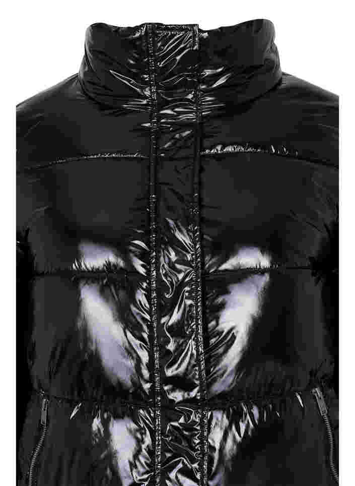 Shiny vinterjakke med lynlås og knaplukning, Black, Packshot image number 2
