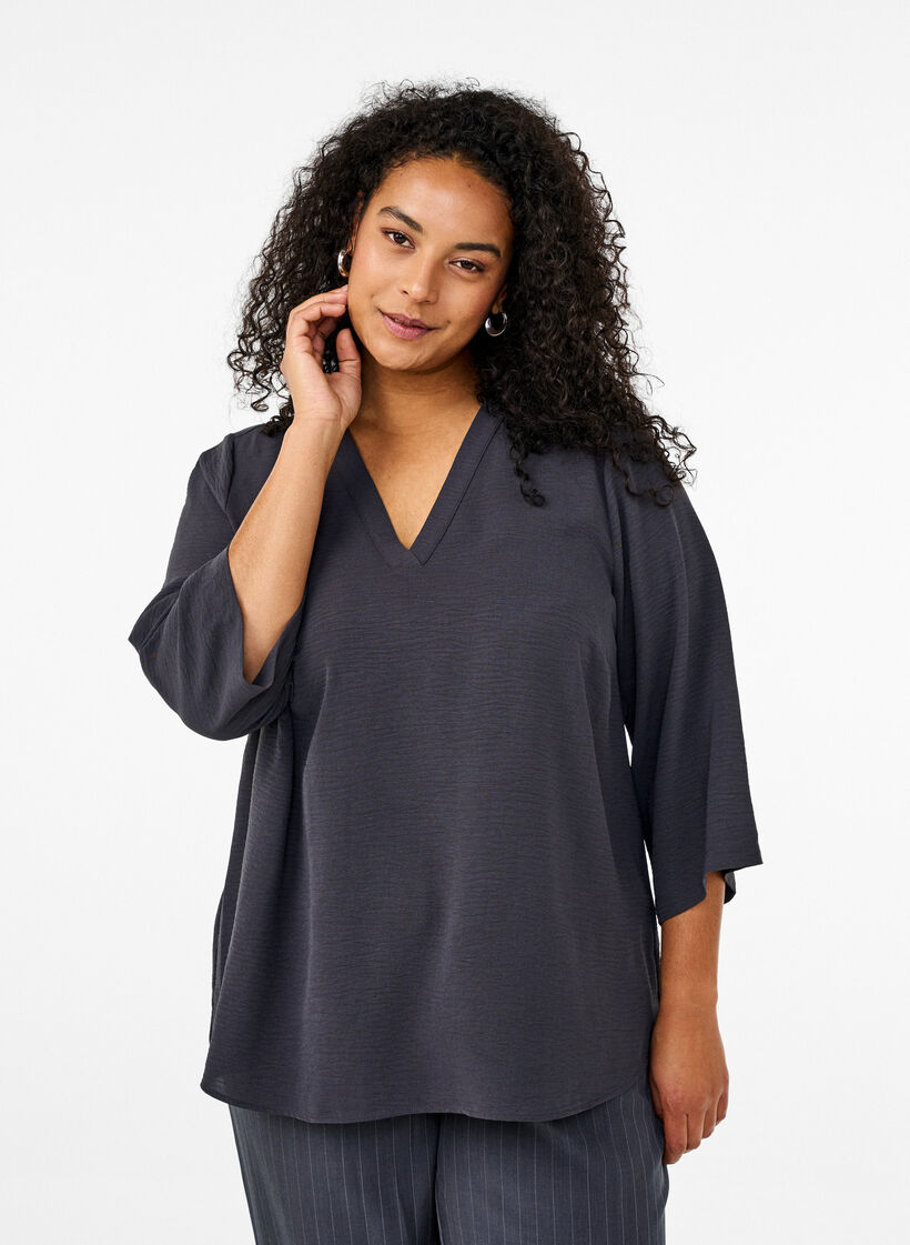 FLASH - Bluse med 3/4 ærmer, Grå, Model image number 0