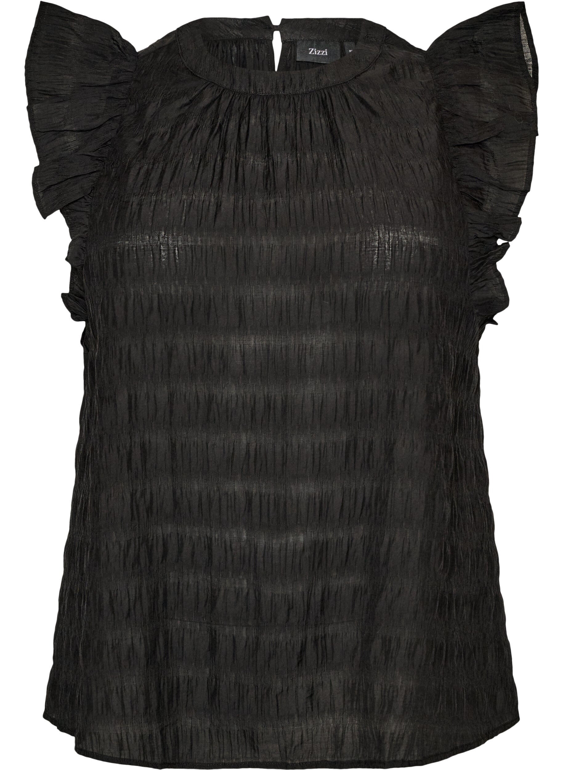 Zizzi&AElig;rmel&oslash;s bluse med struktur og fl&aelig;ser, Sort, Packshot image number 0