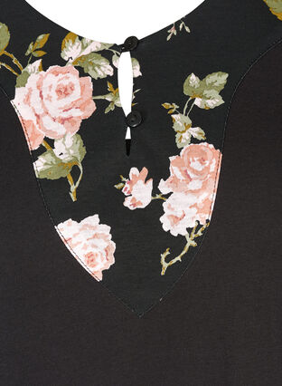 Langærmet natbluse i bomuld, Black w. Flower, Packshot image number 2