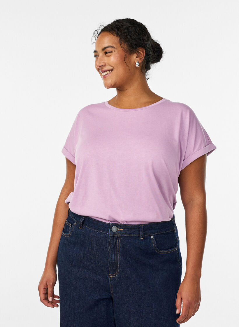 Kort&aelig;rmet t-shirt i bomuldsblanding, Lilla, Model image number 0