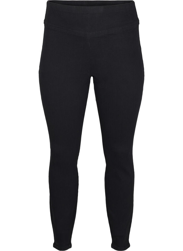 Stretchy jeggings med høj talje, Black, Packshot image number 0