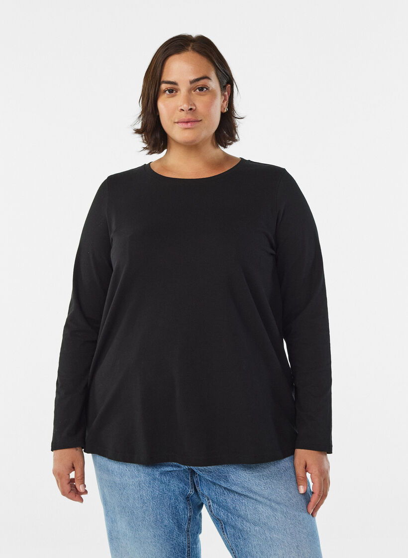 Basis jerseybluse med lange &aelig;rmer, Sort, Model image number 0