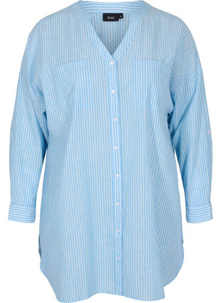 Stribet skjorte i 100% bomuld, Lichen Blue Stripe , Packshot image number 0