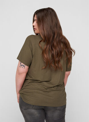 Kortærmet t-shirt i ribkvalitet, Olive Night, Model image number 1
