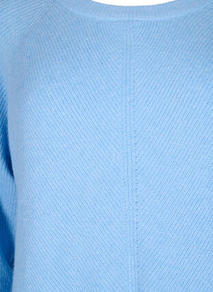 Meleret strikbluse med slids i siden, Blue Bell/White Mel., Packshot image number 2