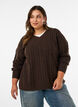 Strikbluse med kabelstrik og V-udsk&aelig;ring, Brun, Model image number 0