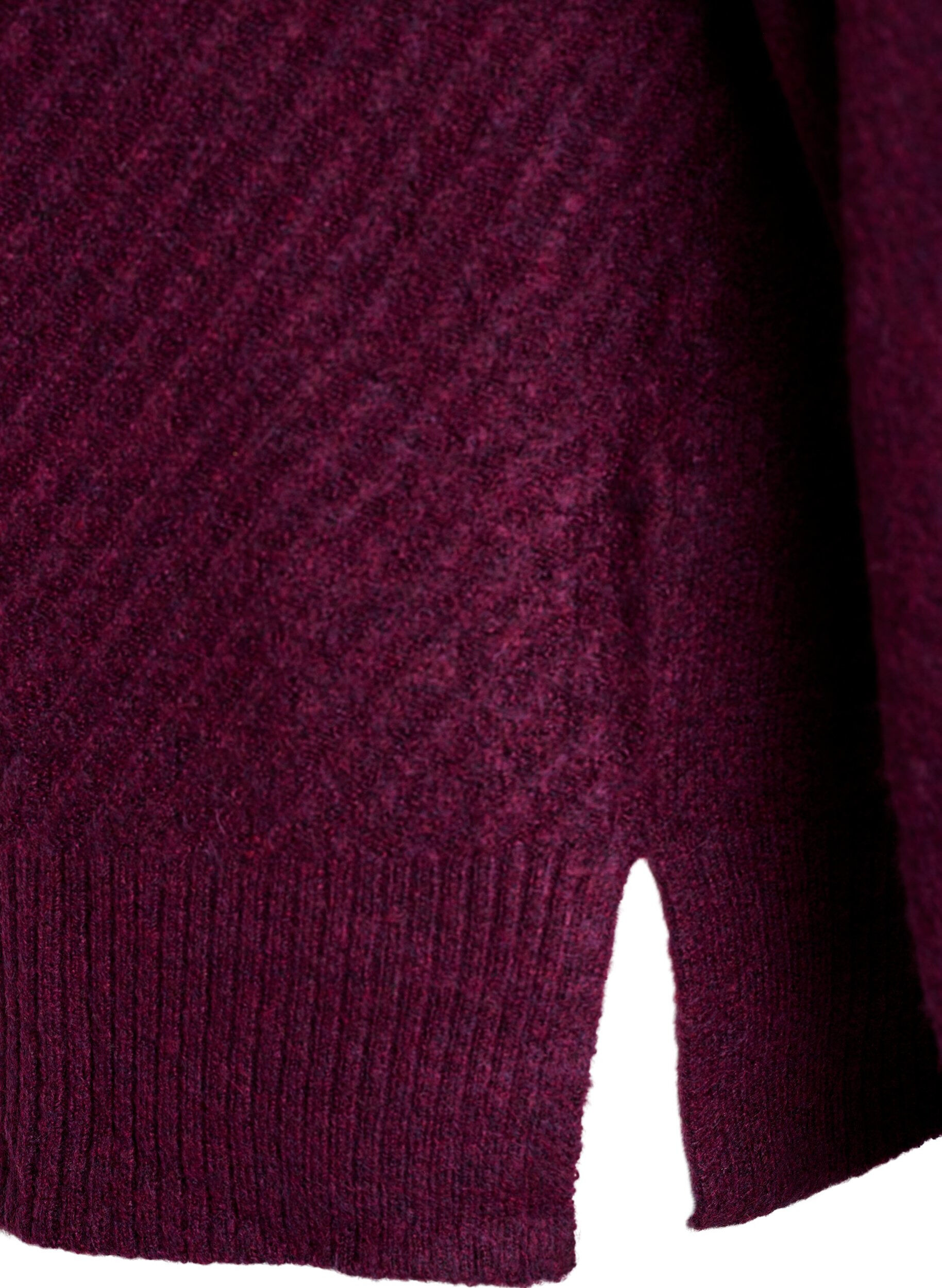 Zizzi Strikbluse med V-formet ribm&oslash;nster og slidser, Lilla, Packshot image number 3