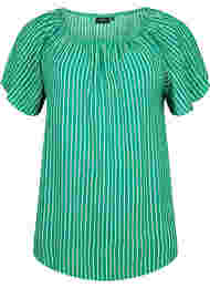 Stribet viskose bluse med korte ærmer, J.Green/White Stripe