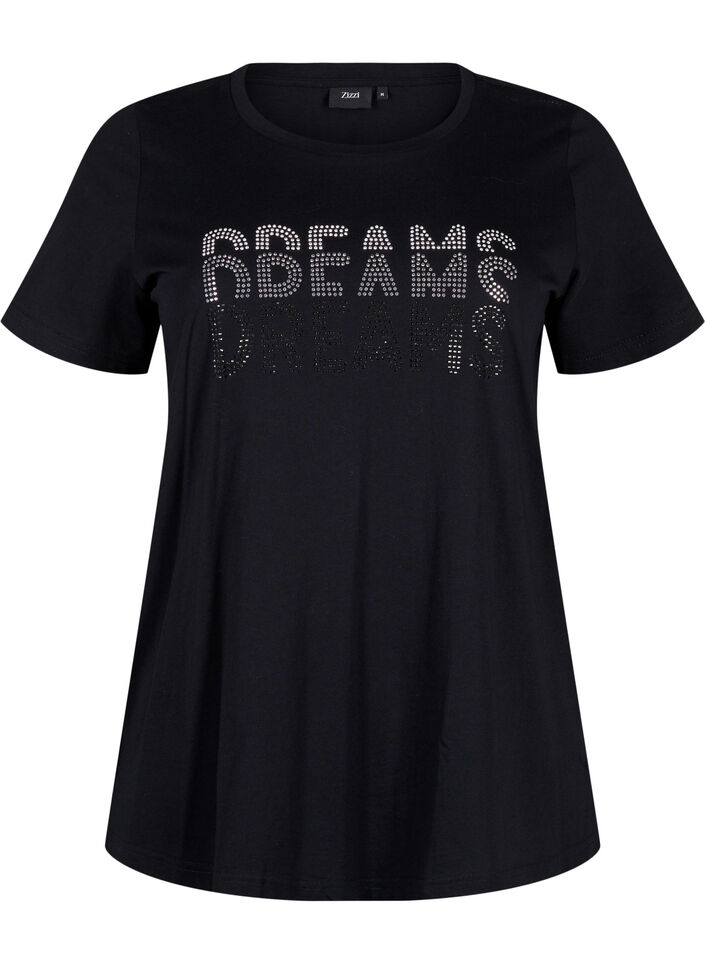 Bomulds t-shirt med rhinesten motiv, Black w. Dream, Packshot image number 0