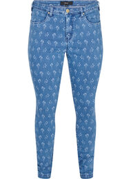 Super slim Amy jeans med blomsterprint, Blue denim, Packshot