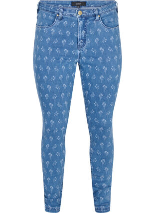 Super slim Amy jeans med blomsterprint, Blue denim, Packshot image number 0