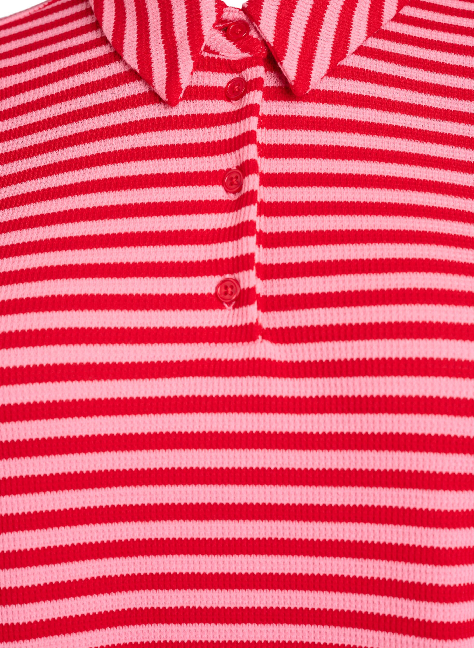 Zizzi Kort&aelig;rmet poloshirt med striber, Lyser&oslash;d, Packshot image number 2