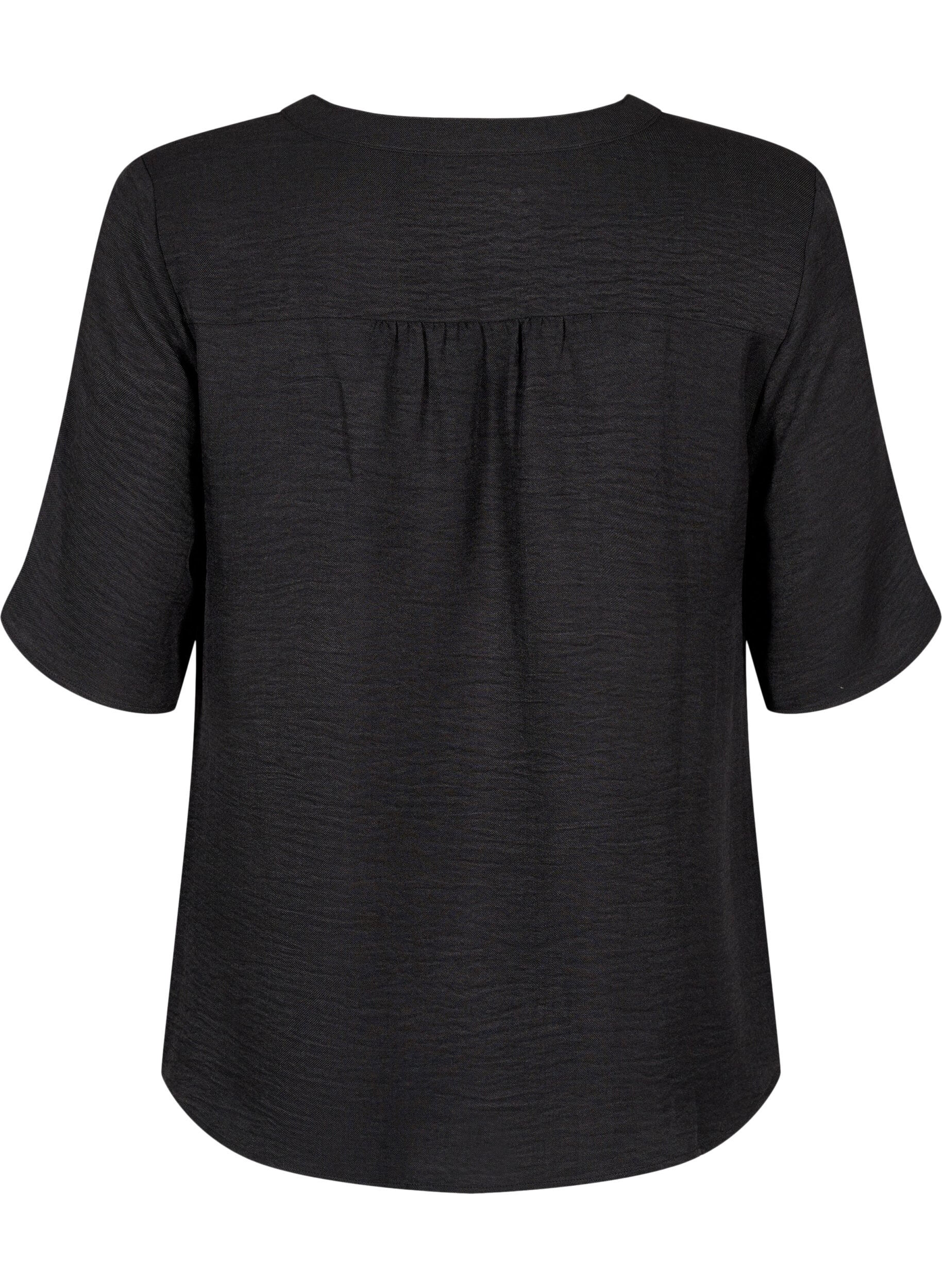 ZizziSkjortebluse med v-hals og korte &aelig;rmer, Sort, Packshot image number 1