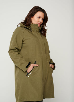 Lang softshell jakke med hætte, Ivy green, Model image number 0