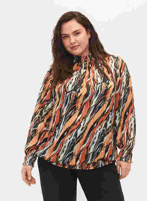 Printet bluse med smock, Multi Aop, Model